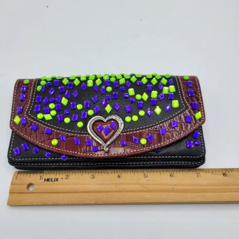 Brighton Multi Colored Bejeweled Wallet Purse Missing Strap Boho Dressy - Picture 9 of 12